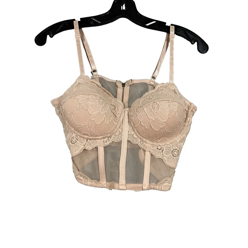 Cream‎ Lace Corset Bustier Top Bra Whimsigoth Style Mesh Underwire Small Bride